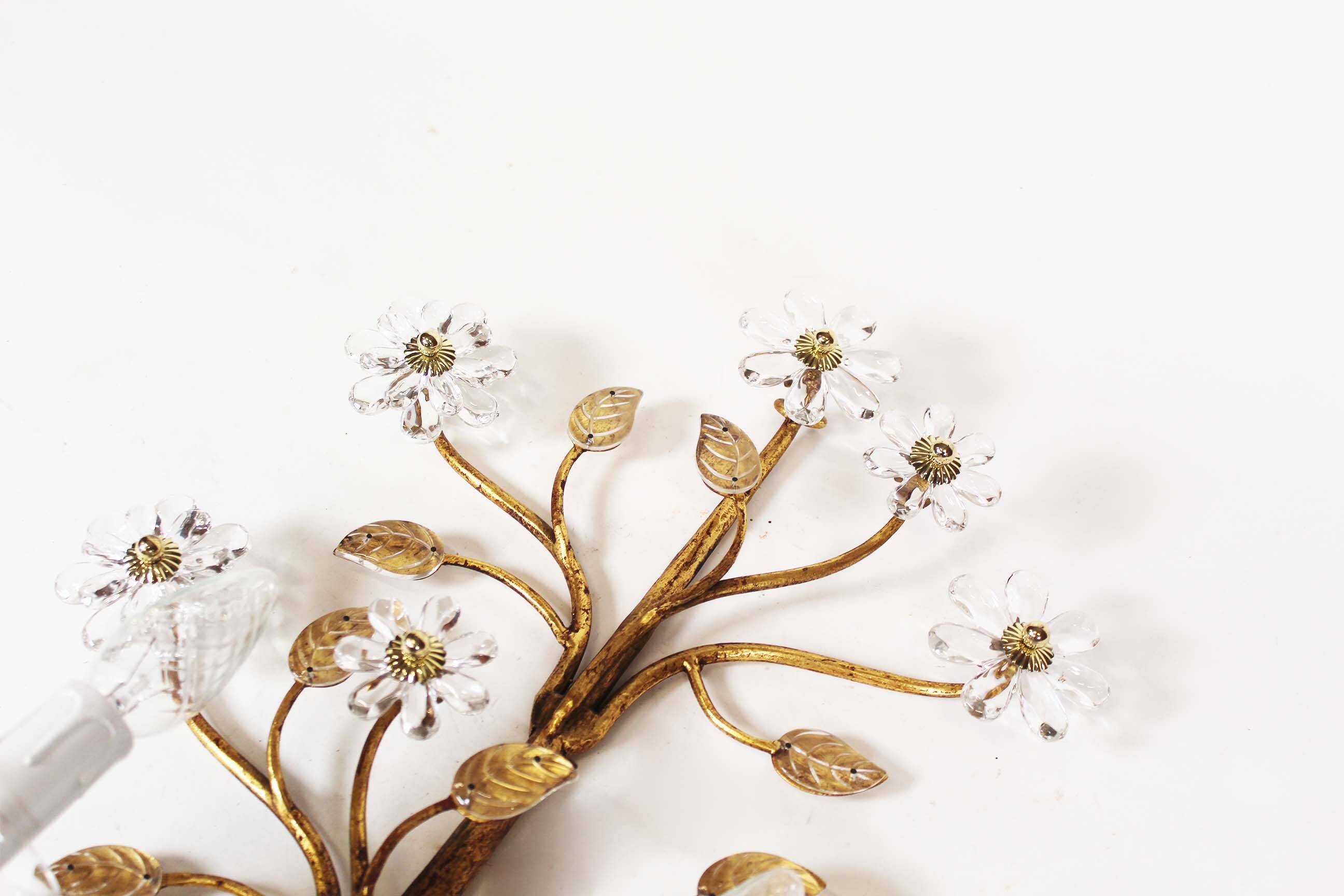 Monumental Bagues style crystal and gilt sconces by Banci Firenze