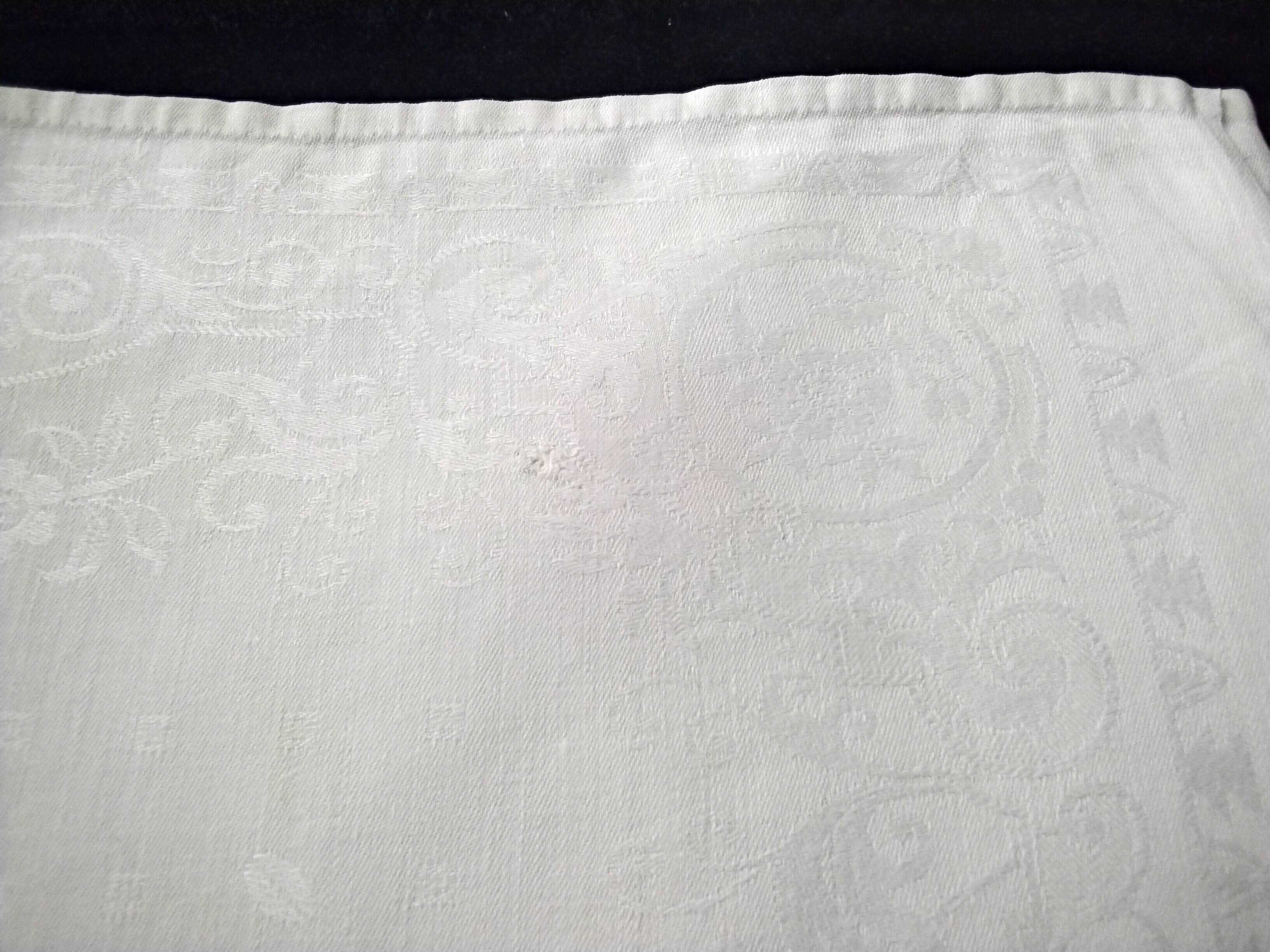 6 Large antique damask linen napkins Monogram AT