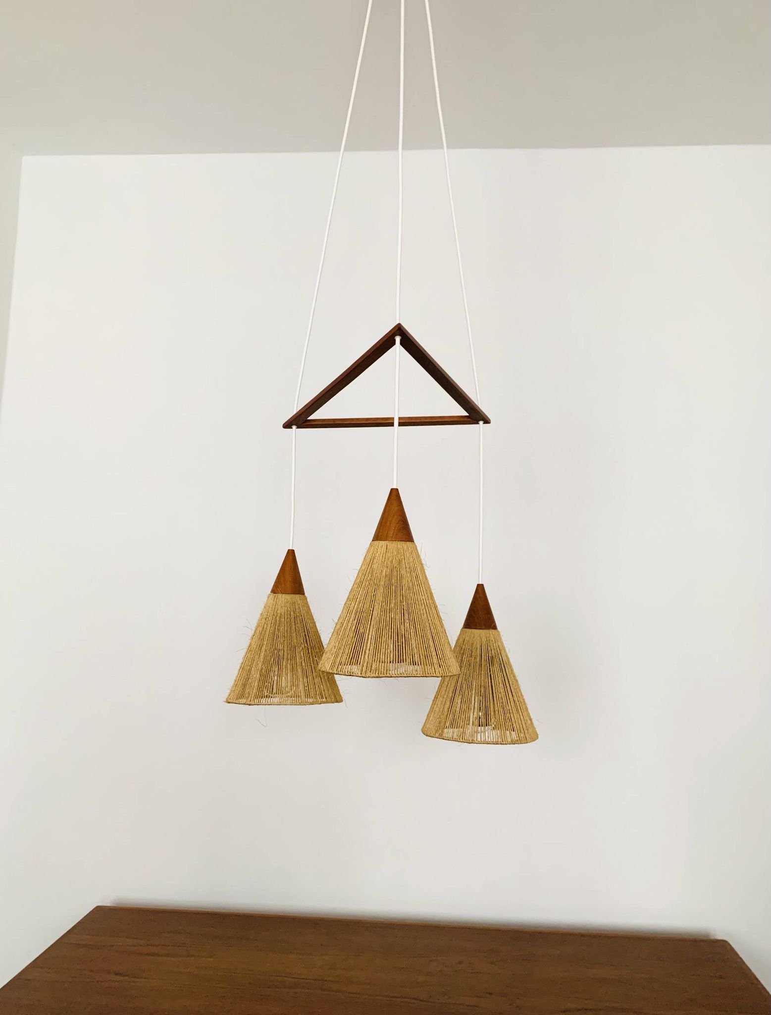 Teakwood and Sisal Cascading Lamp by Temde