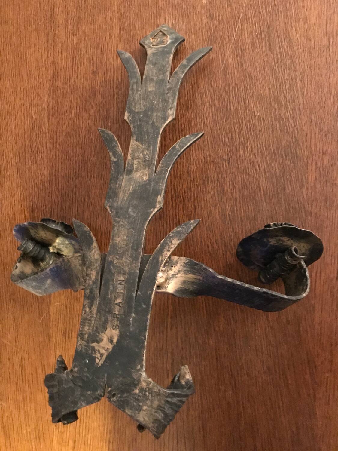 Pair of brutalist candle holder sconces