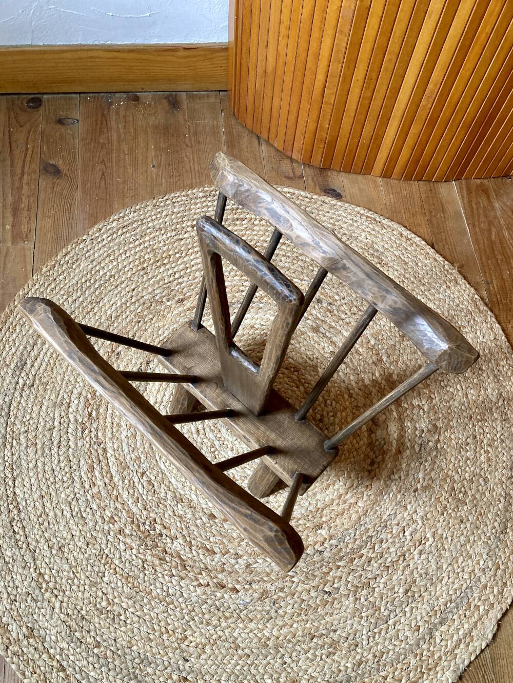 Brutalist magazine rack in the style of Jean Touret, 1950s.