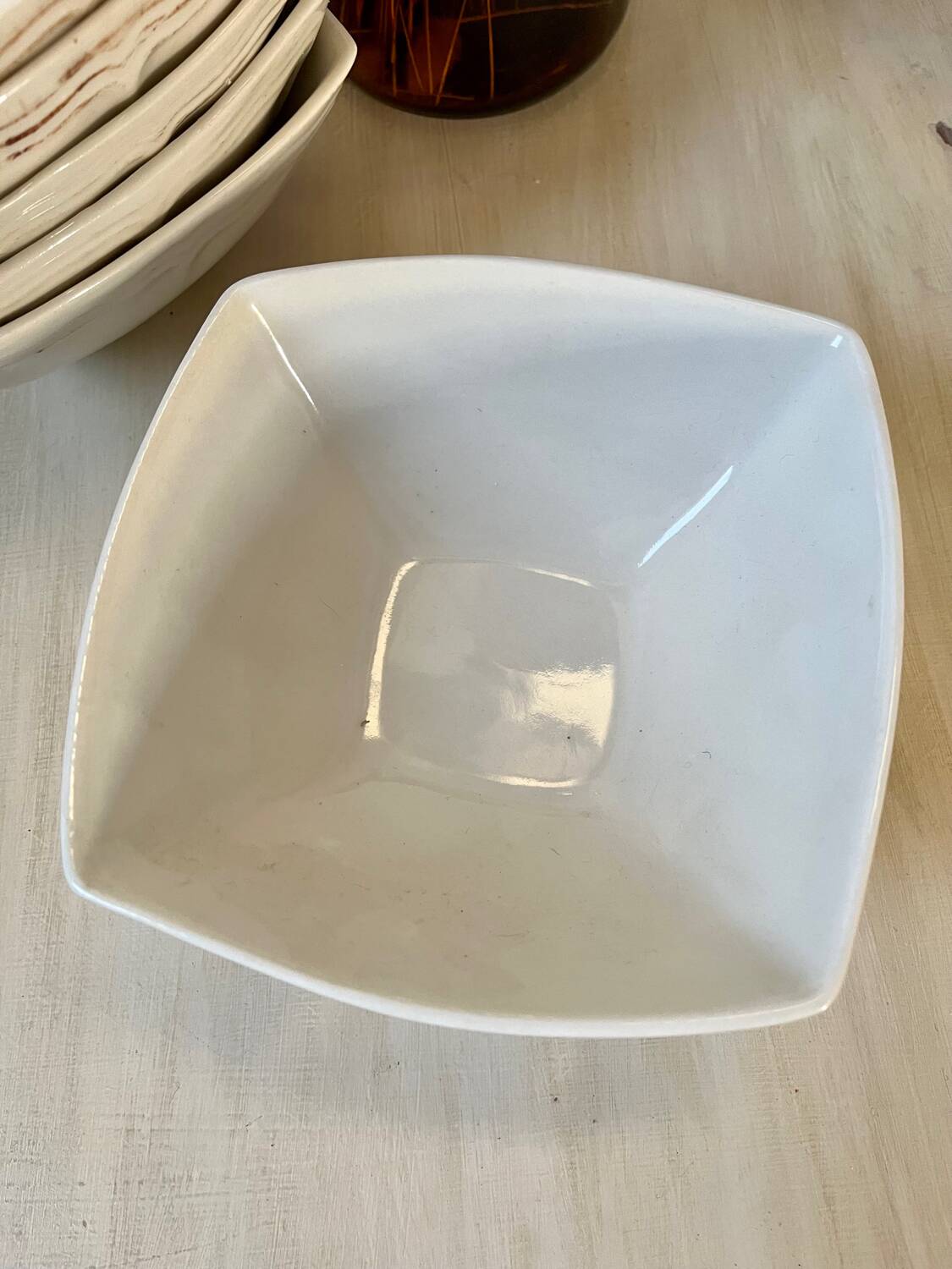 Set of 6 square white porcelain ramekin bowls