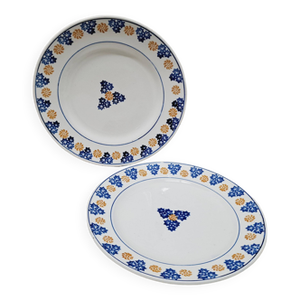 Paire assiettes plates indigo et safran