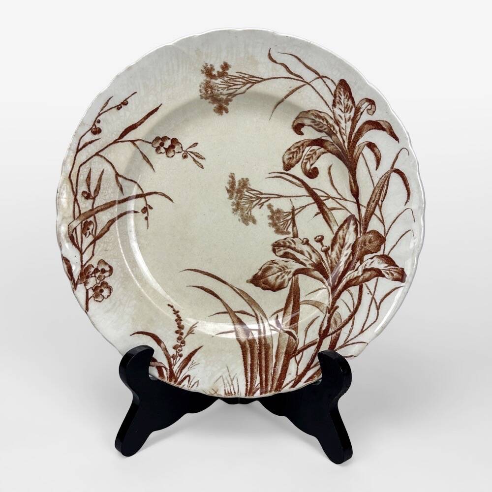 8 assiettes à dessert Terre de fer sépia modèle Flore Jules Vieillard Bordeaux XIX