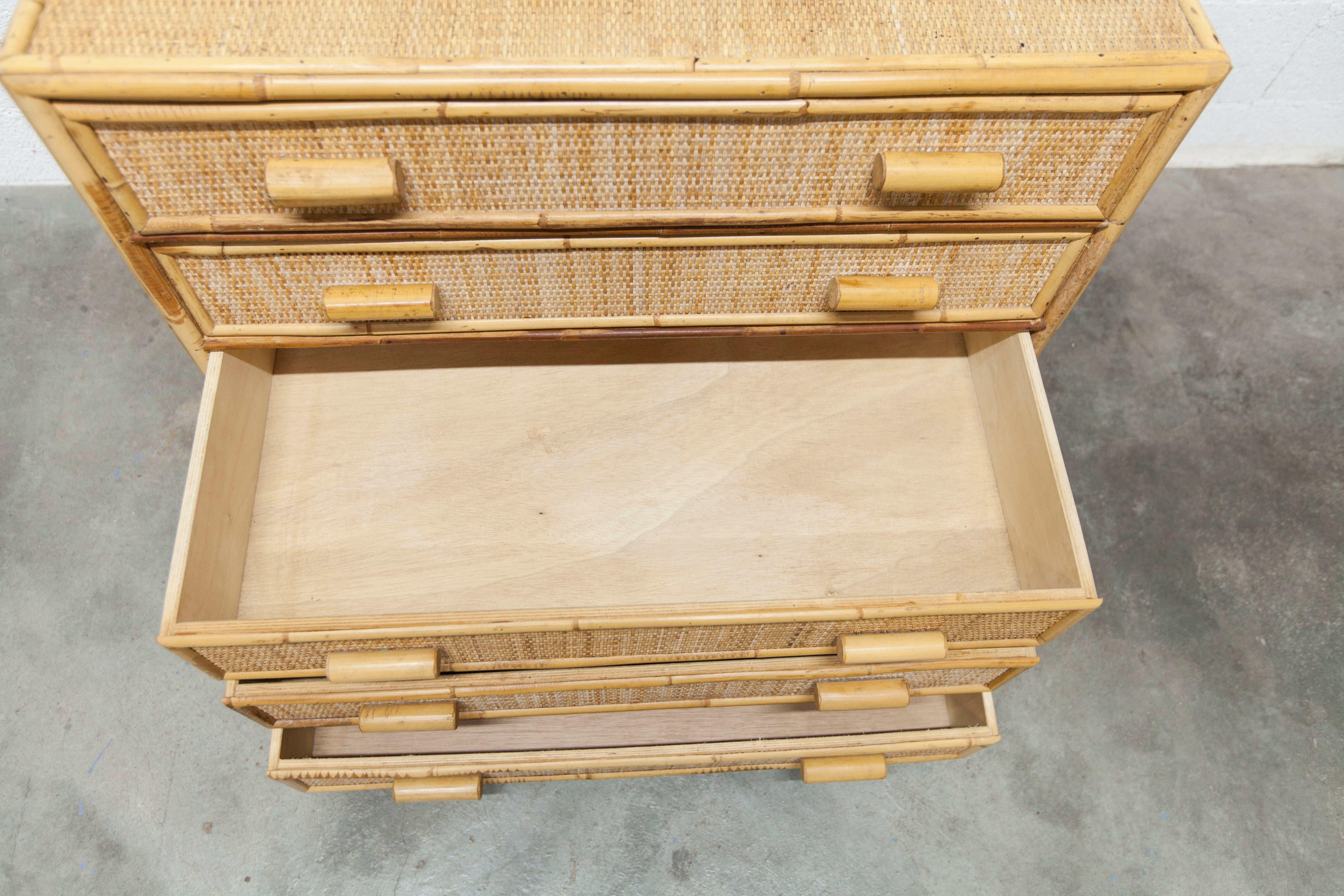 Commode en rotin à 5 tiroirs 1970