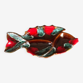 Vallauris compartmentalized dish fish shape polychrome ceramic 47 cm