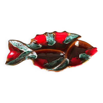Plat compartimenté Vallauris forme poisson céramique polychrome 47 cm