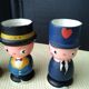 Set of 4 painted wooden characters eggcups