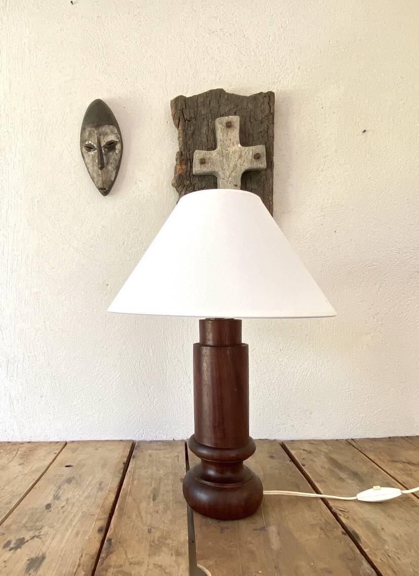 Wooden lamp, fabric cable 2M, cotton shade