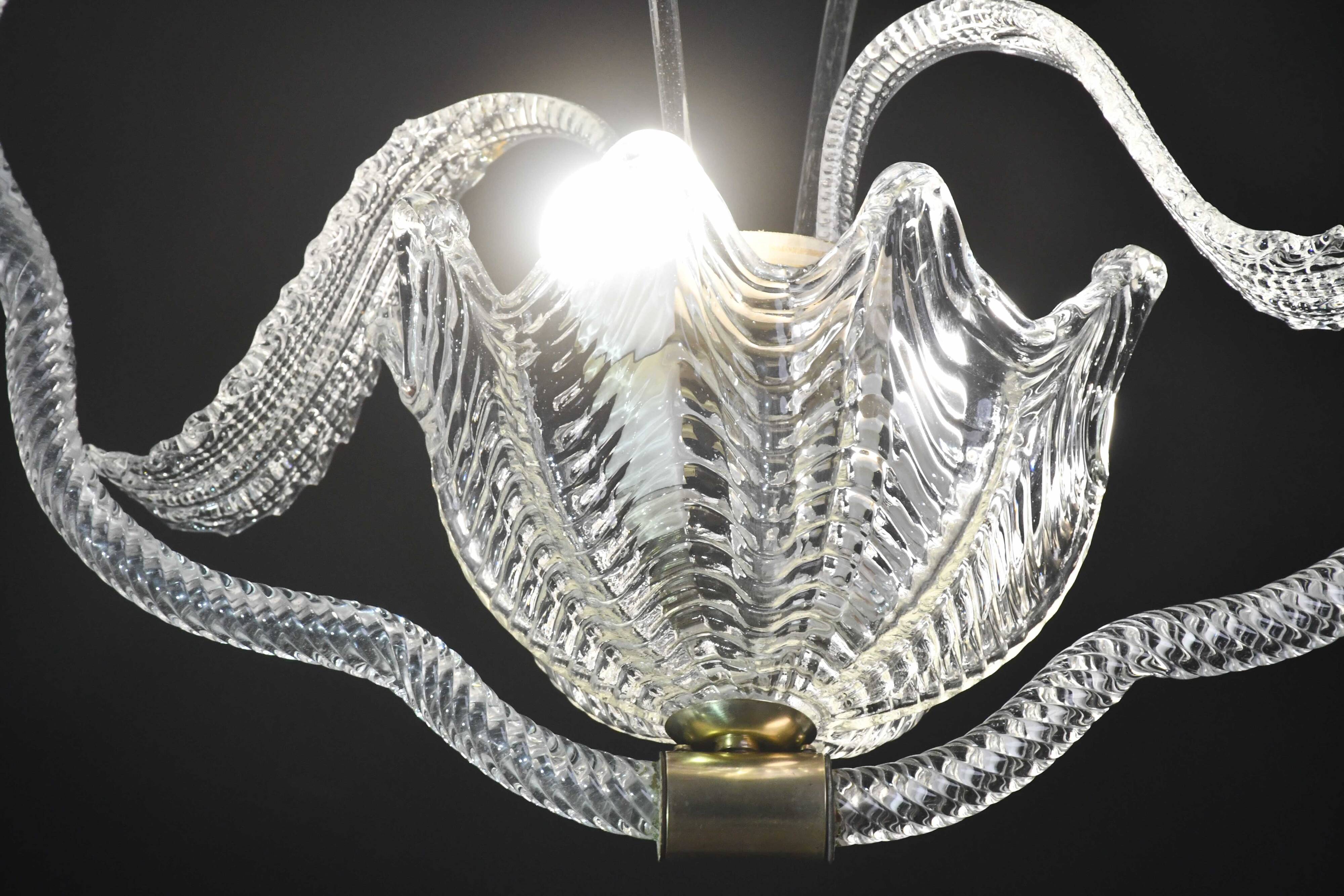 Art Deco transparent Barovier e Toso light with flowers, 1940s