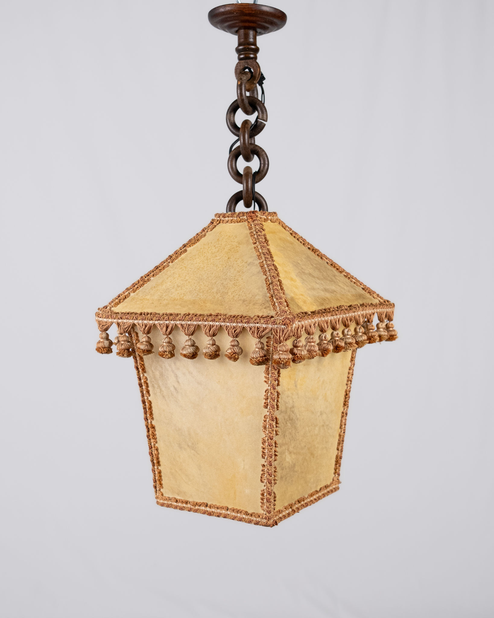 Suspension lanterne en parchemin et passementeries, France, 1960s