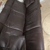 Scandinavian 3-seater teak and leather sofa