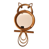 cat or owl rattan mirror from the 70s