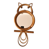 cat or owl rattan mirror from the 70s