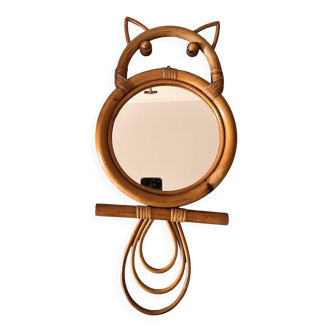 cat or owl rattan mirror from the 70s