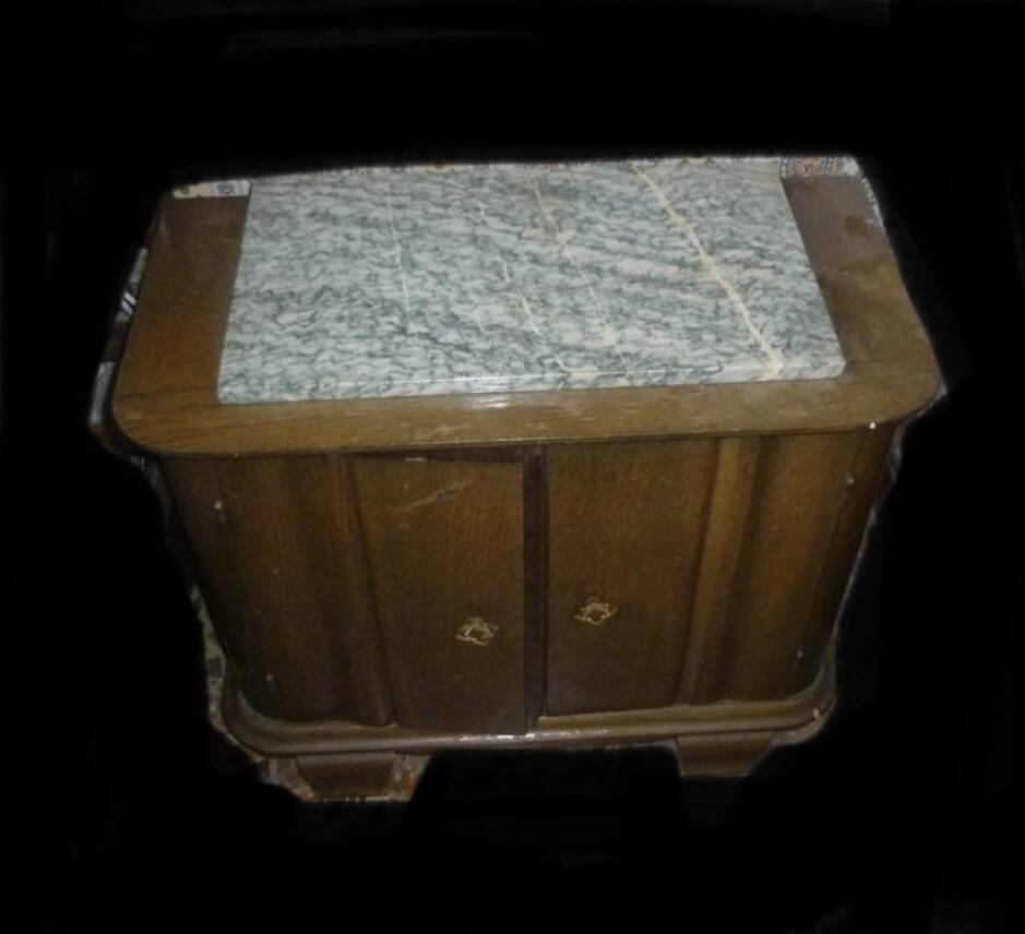 Oak and marble bedside table