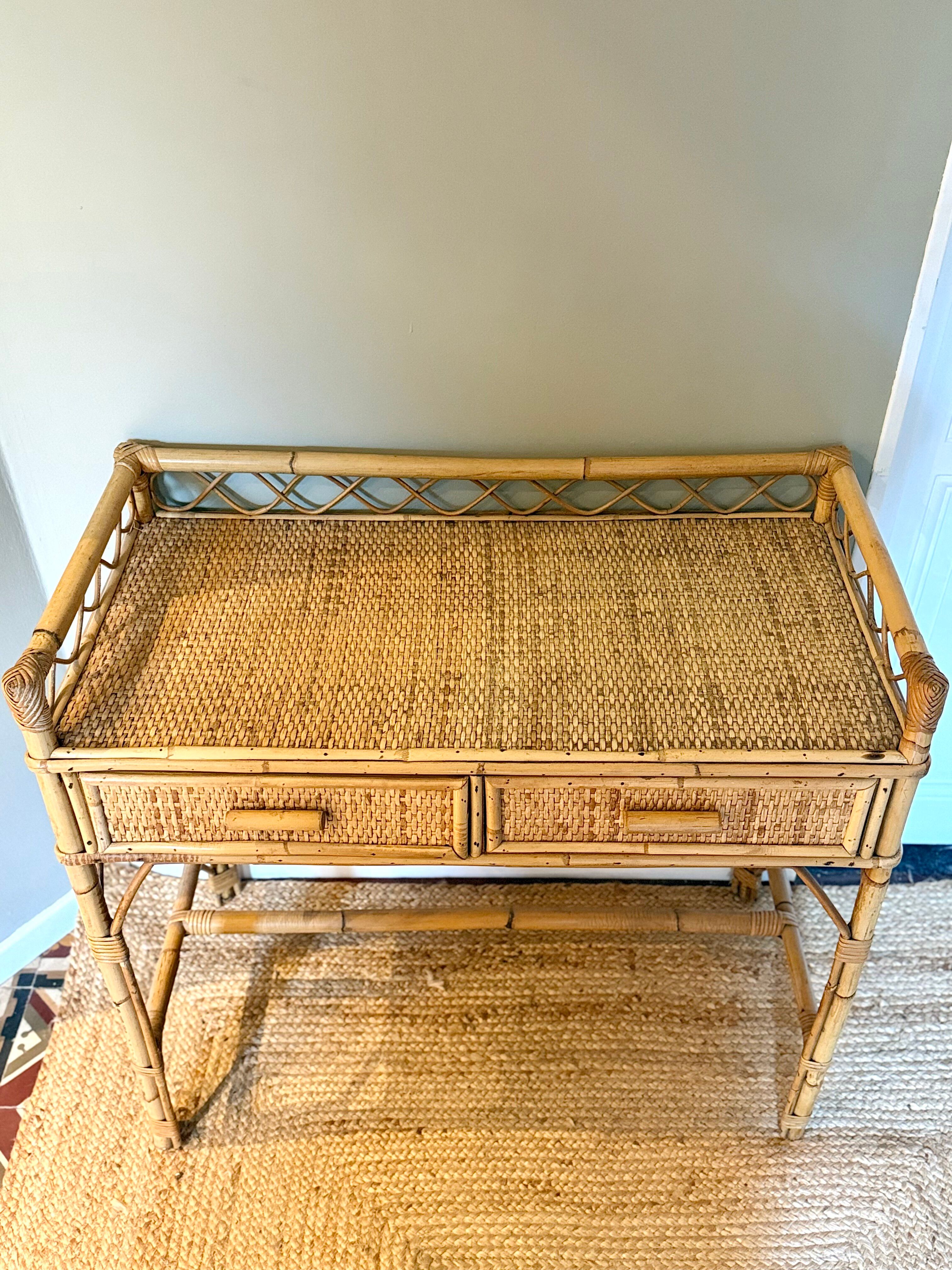 Vintage bamboo and rattan desk
