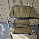 Side Table End Table Nightstand in Chrome Metal Tempered Glass