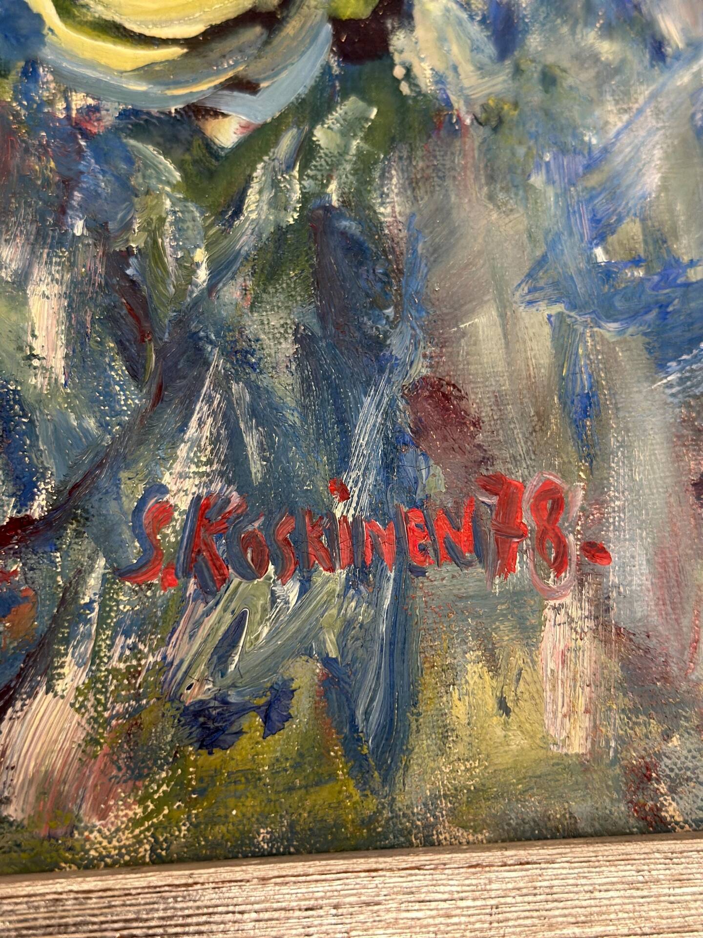 Swedish Oil on Canvas – “Flower” by S. Koskinen – Dated 1978