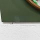 Unusual round wall mirror 60 cm teak edge on green rectangular board 1960.
