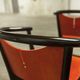 Table and 6 armchairs Baumann Diese, design Pagnon Pelhaître, Wenge color and red,