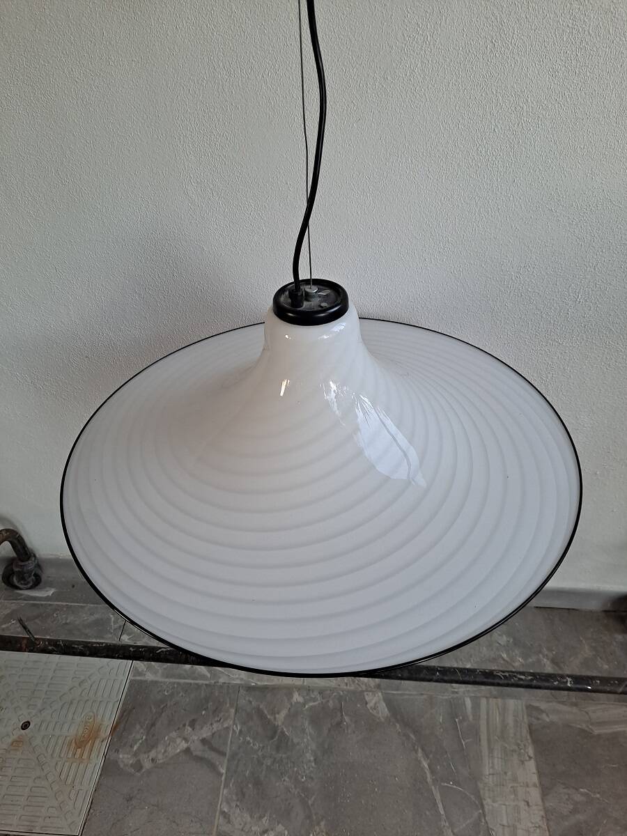 Vintage very large murano white swirl ceiling light black rim
