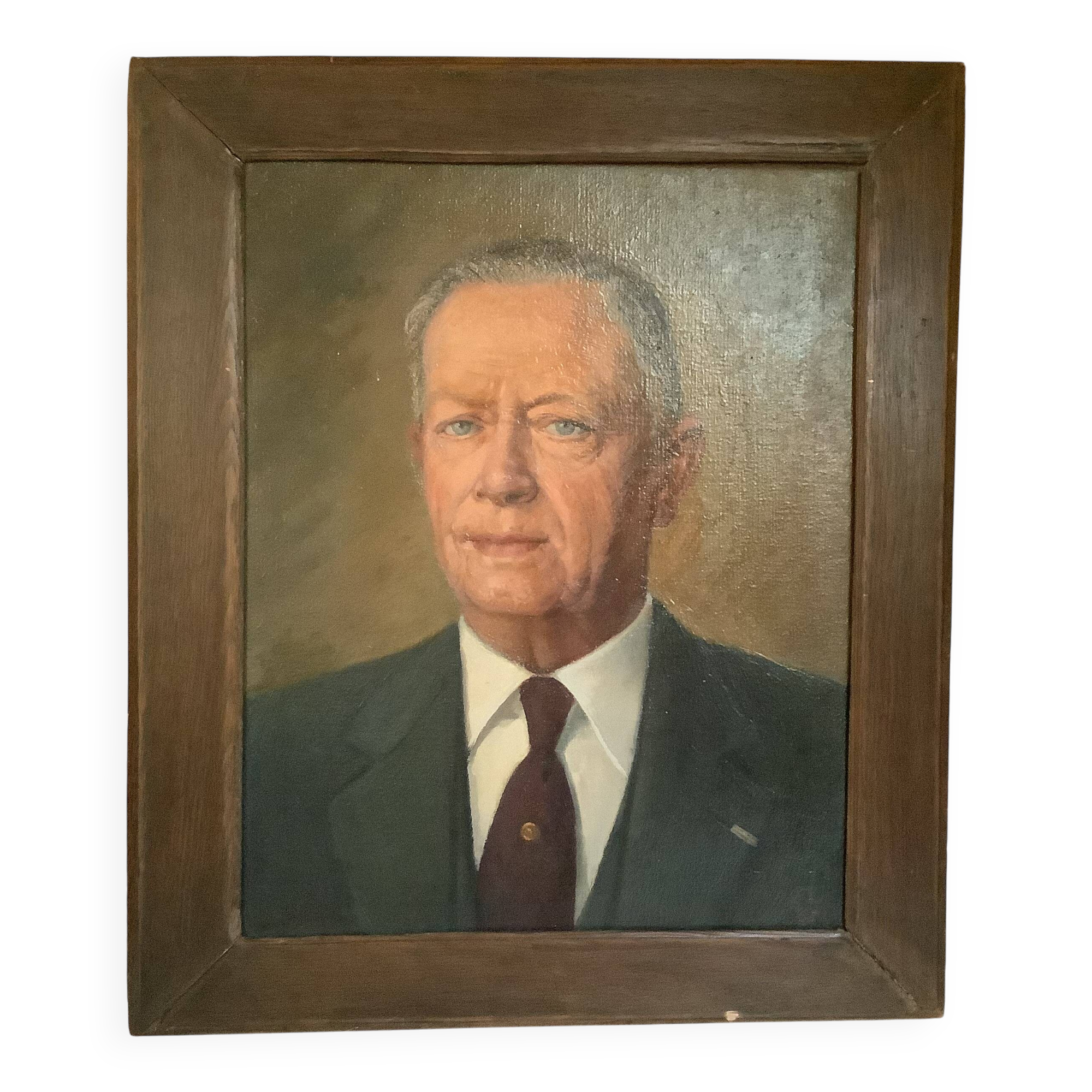 Large portrait painting of a man, oil on canvas, signed.
