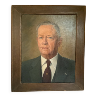 Large portrait painting of a man, oil on canvas, signed.
