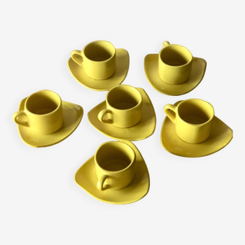 6 tasses à café et sous tasses céramique jaune