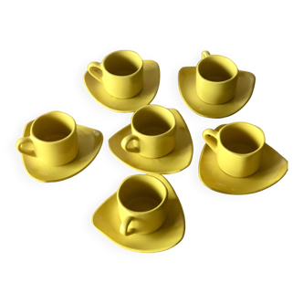 6 tasses à café et sous tasses céramique jaune