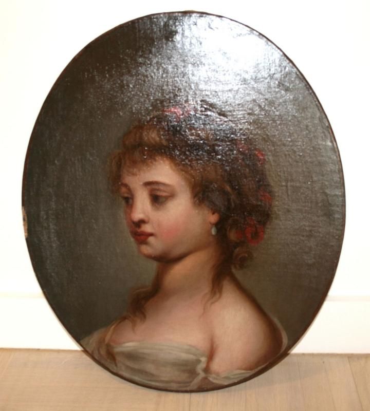 Oil painting on canvas girl portrait late 18th