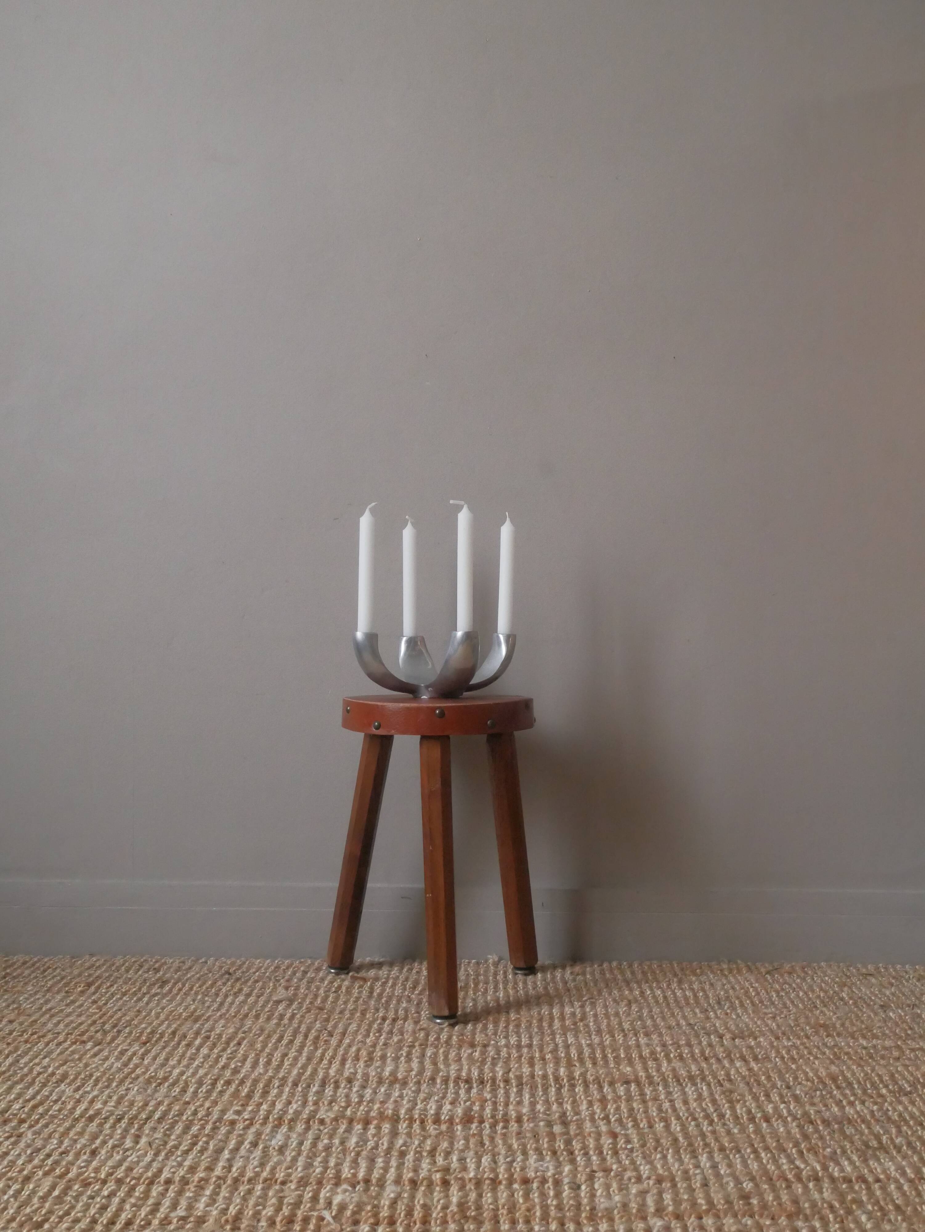 Candle holder candlestick candelabra in aluminum silver metal scandinavian design decorative object