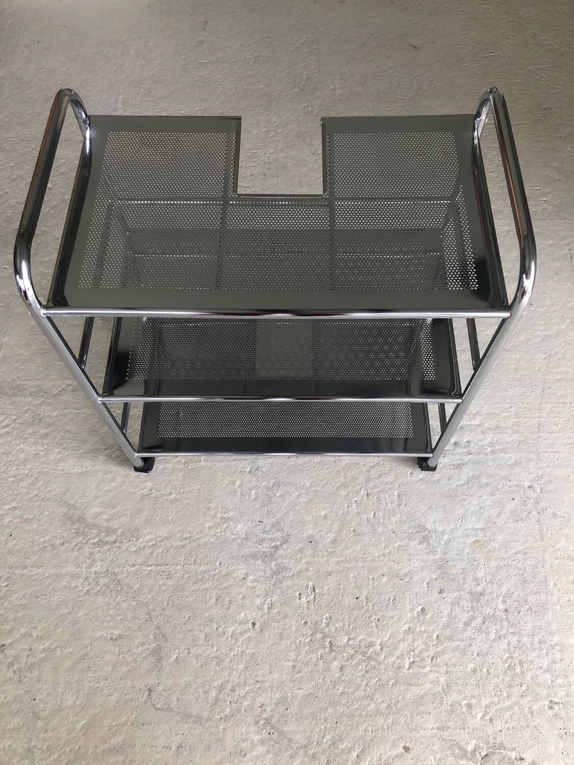 Industrial-style bathroom trolley on casters