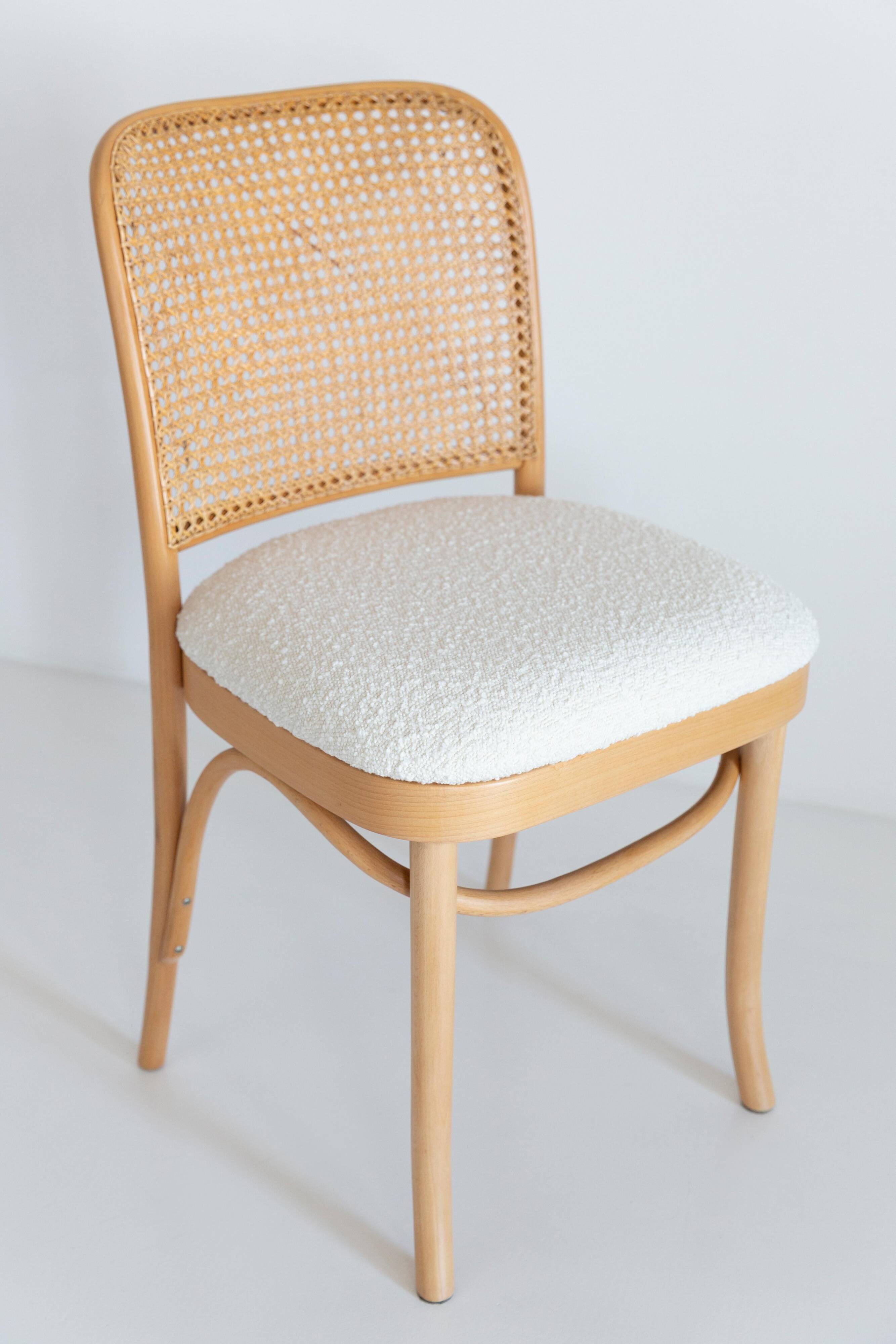 Rattan chair, off-white boucle and Thonet wood, 1960s
