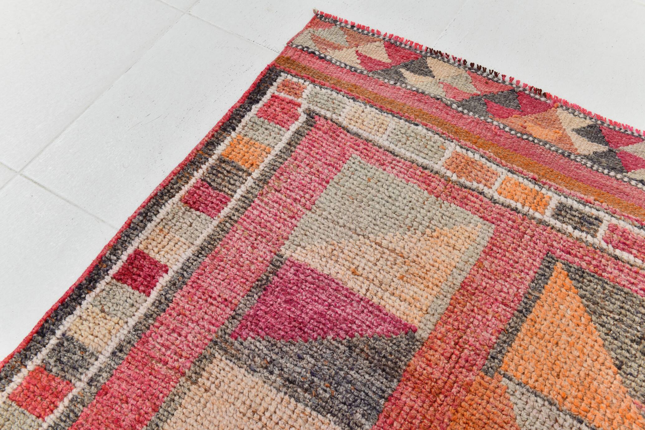 Pink & Red Hallway Vintage Runner Rug, 100x356Cm