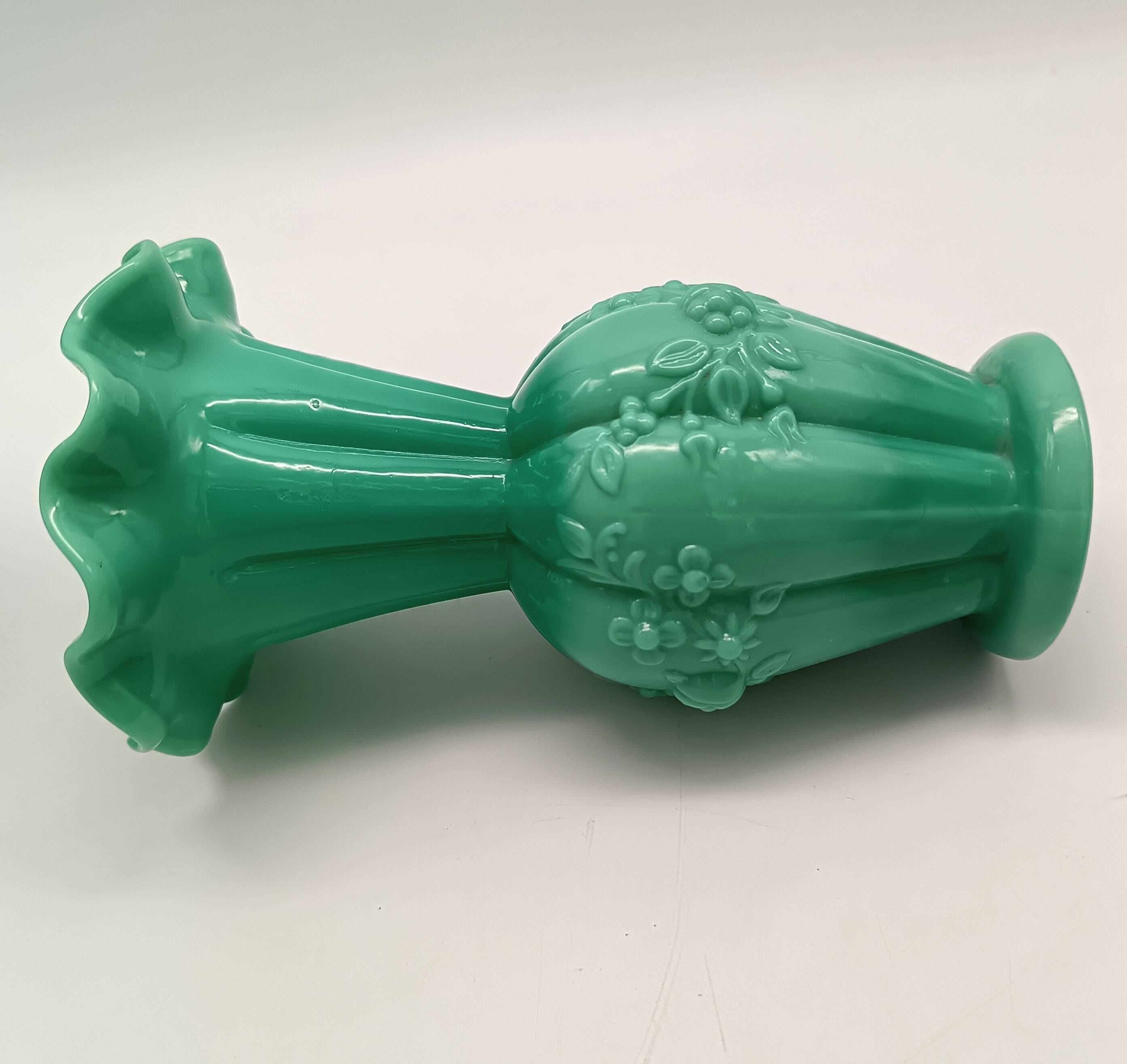 Pair of antique green opaline fairground vases, vintage, french