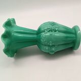 Pair of antique green opaline fairground vases, vintage, french