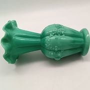 Pair of antique green opaline fairground vases, vintage, french