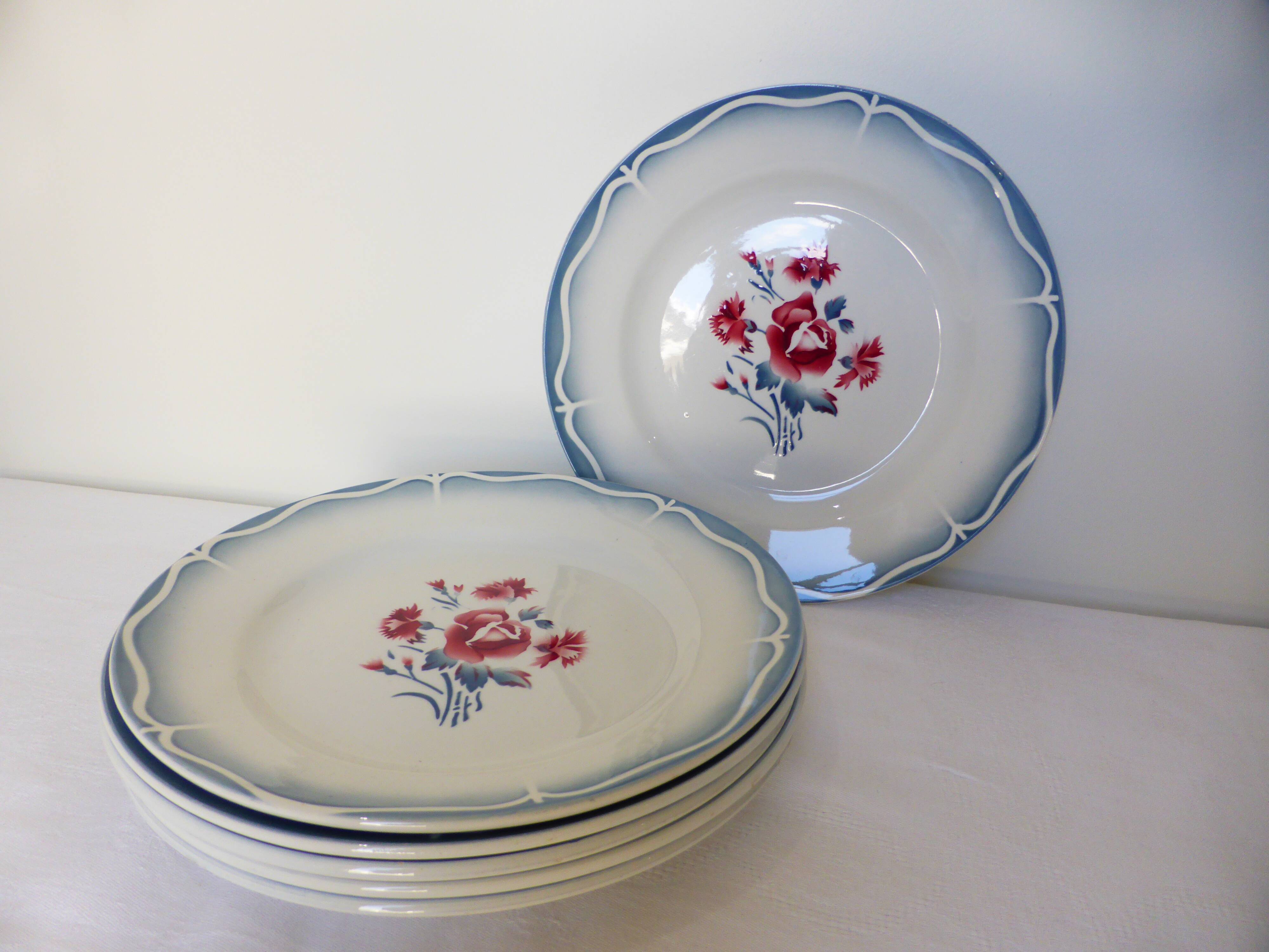 6 assiettes plates de Digoin Sarreguemines modèle Nina Rosa 210419