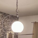 Chrome and opaline pendant lamp 1970