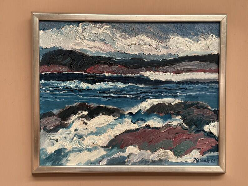 Swedish Oil on Canvas “Coastal Landscape” by Allan Horsak, Vintage & Framed