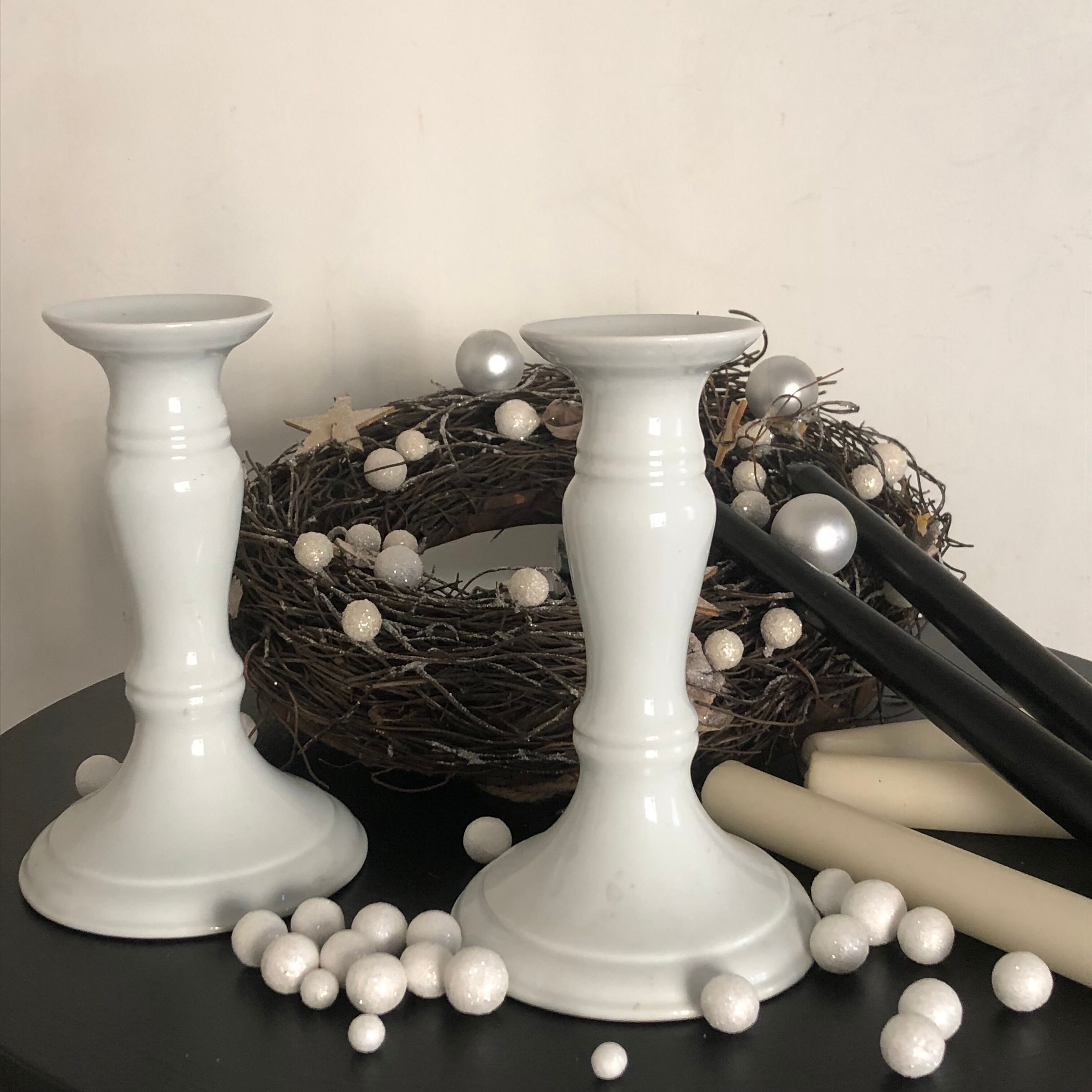 Pair of white candle holders, Limoges porcelain