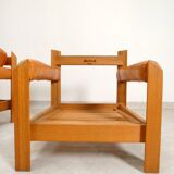2 fauteuils en chêne et cuir cognac par Skilla