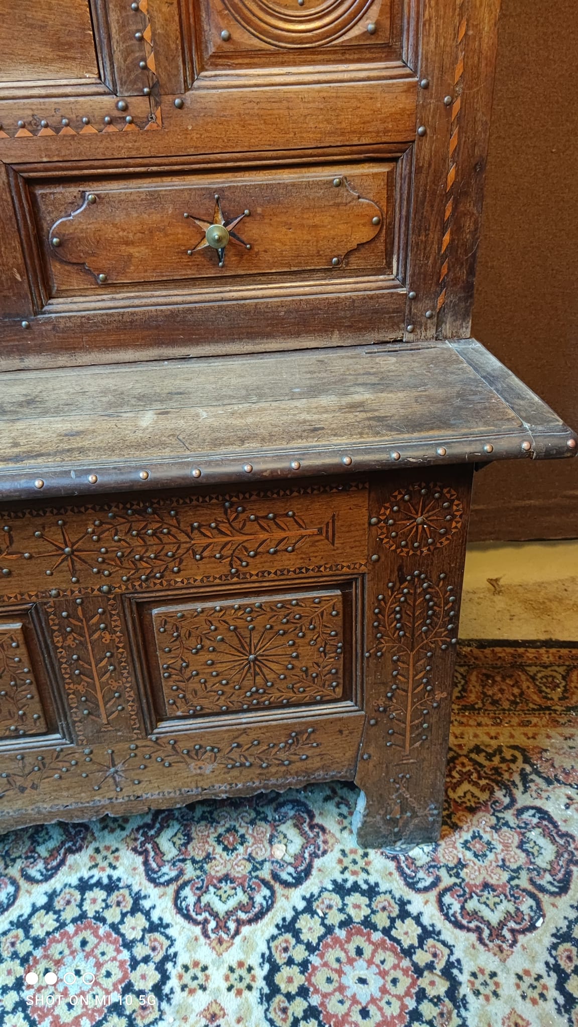 Two-part Breton chestnut cabinet dating from 1878