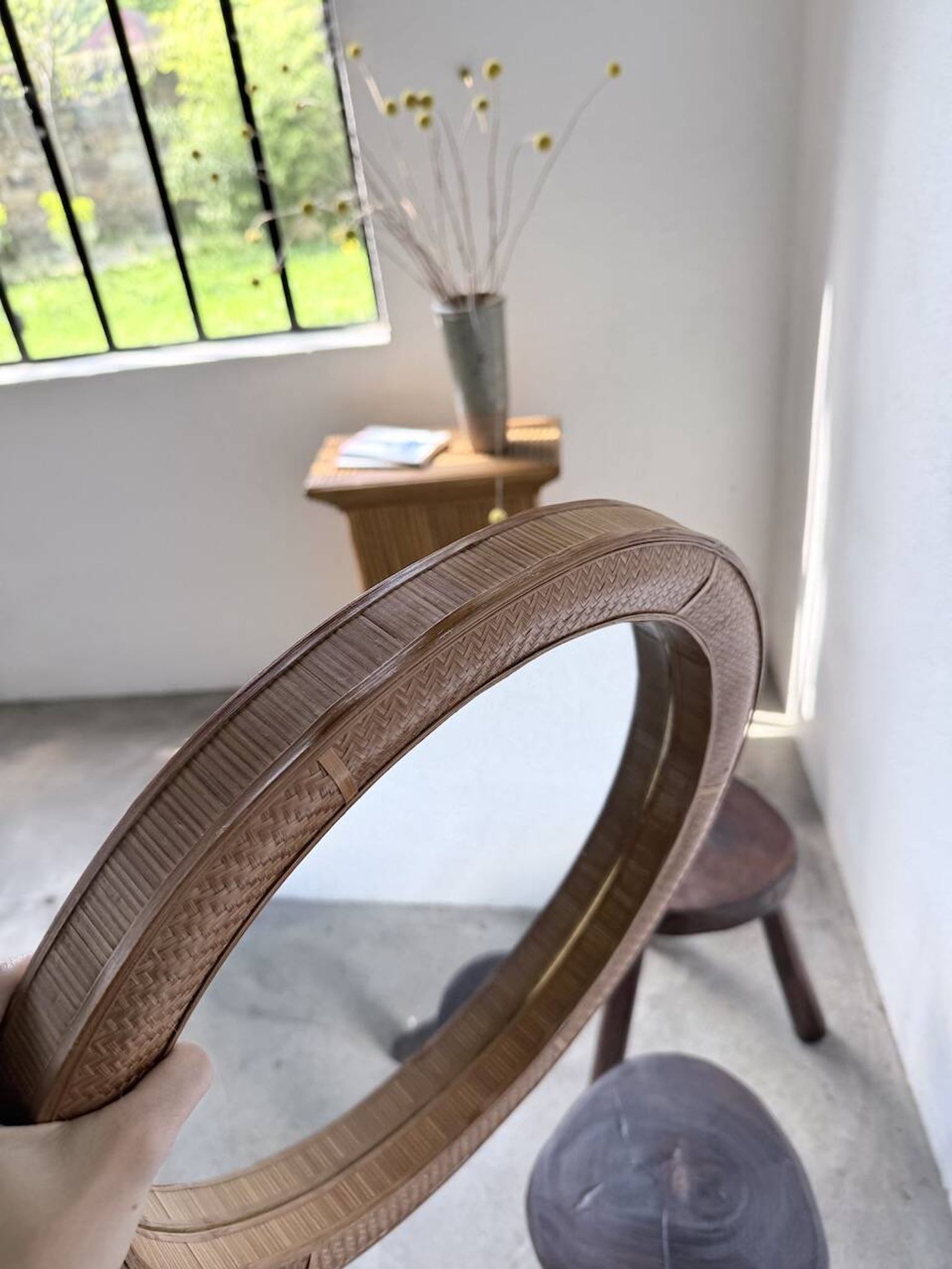 Woven wicker round mirror 1960