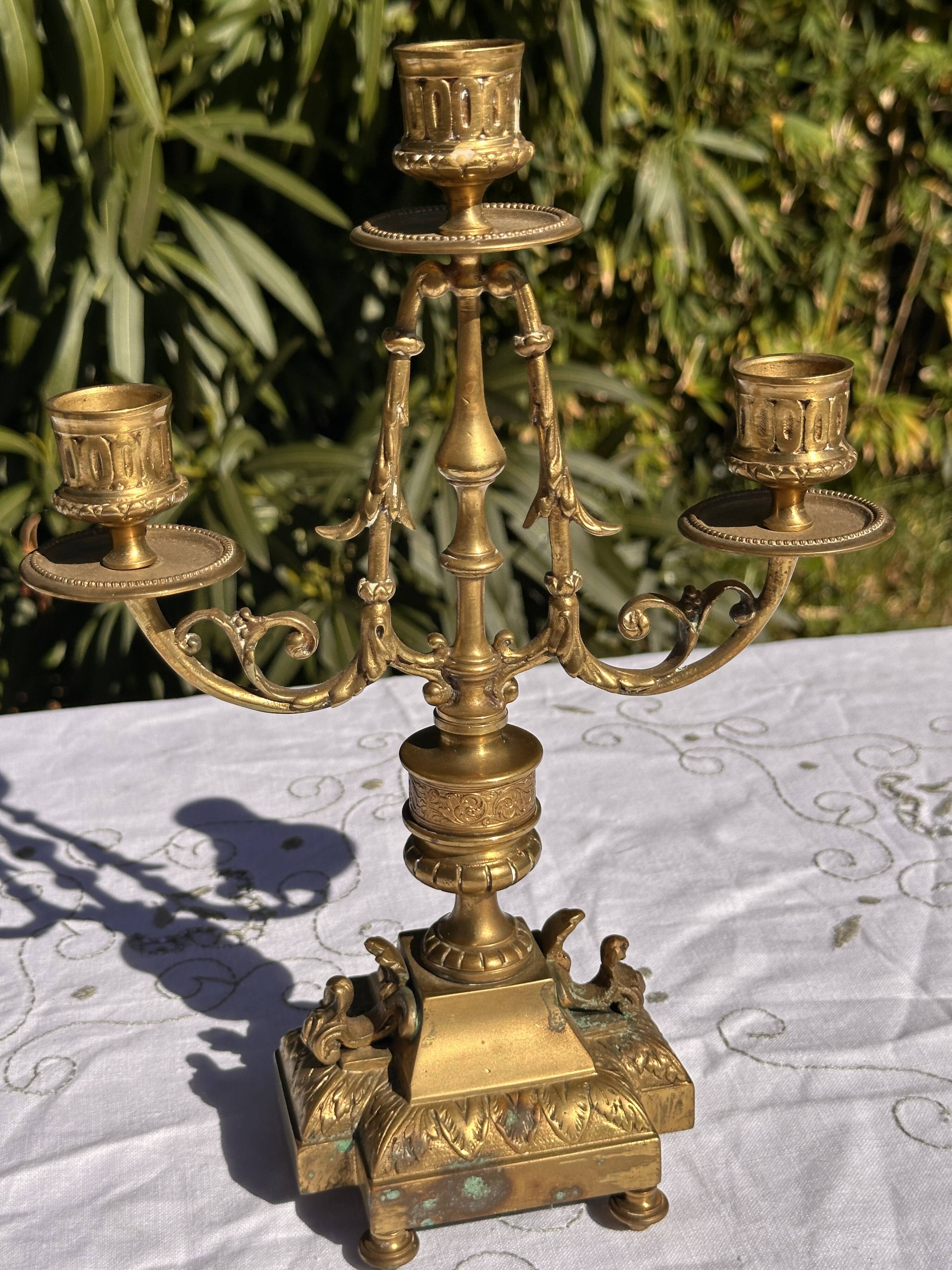 Vintage Candlestick - Brass Candlestick - 3-Arm Candlestick