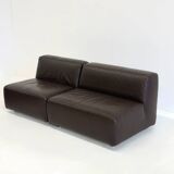 Ensemble de 3 canapés / fauteuils modulaires vintage de style spatial en cuir marron foncé.