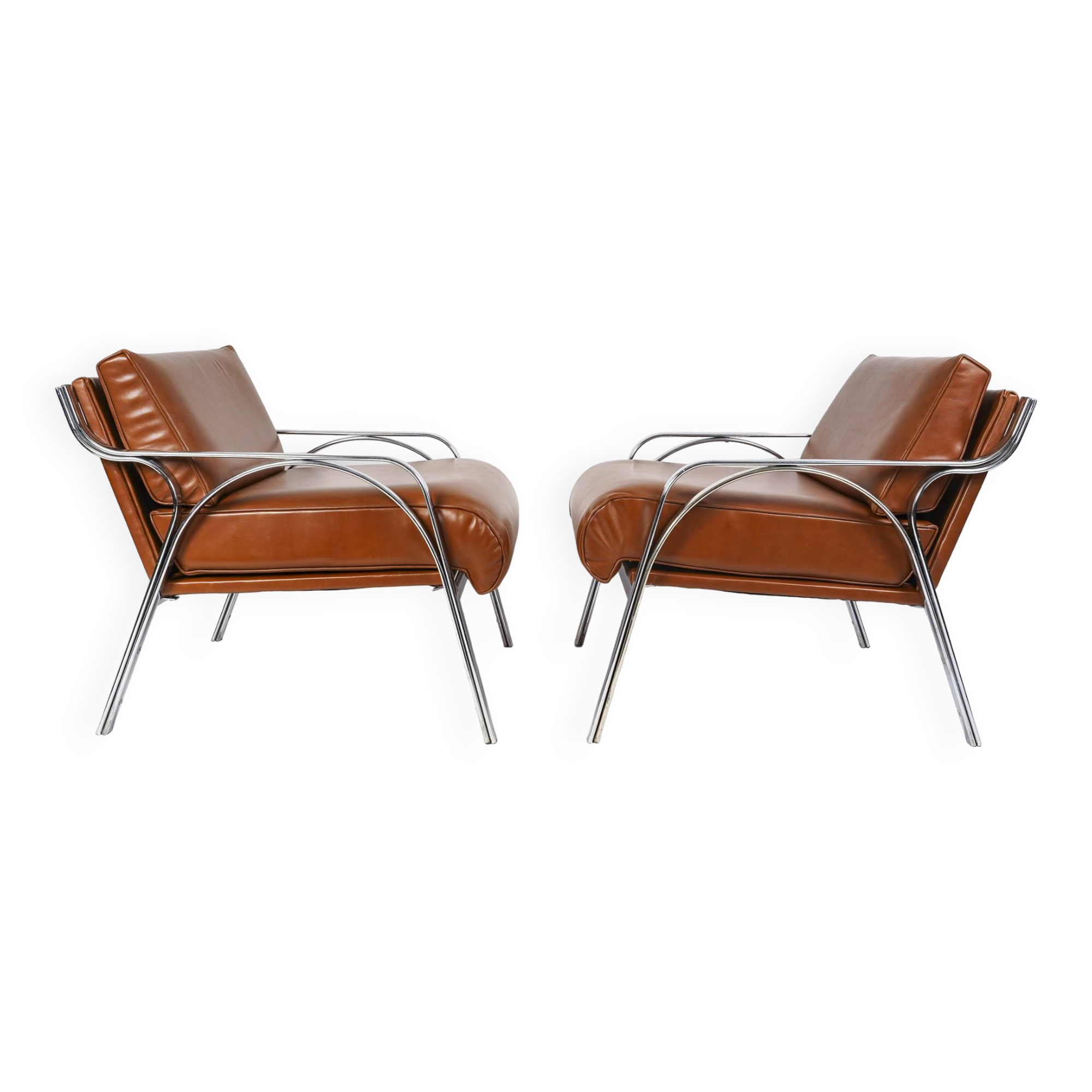 Pair of metal and leather armchairs from the 60s
