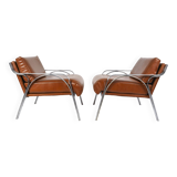 Pair of metal and leather armchairs from the 60s