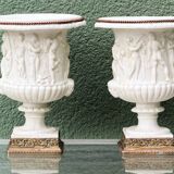Pair of Medicis Borghese vases in porcelain biscuit and brass.
